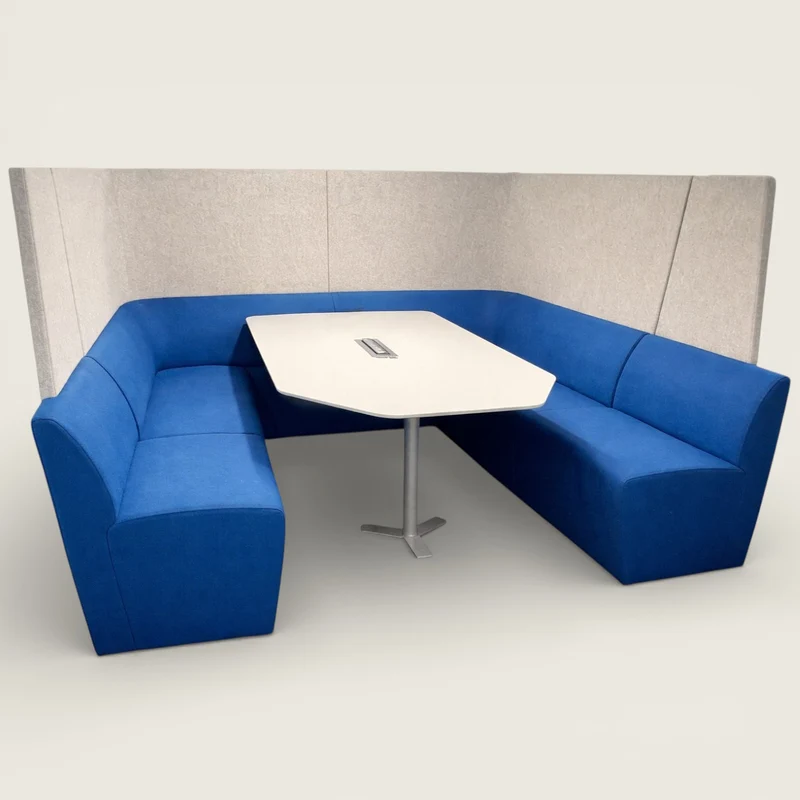 Orangebox: Light Grey and Bright Blue Away From The Desk (AFTD) Enclosed High-Back Booth - Refurbished
