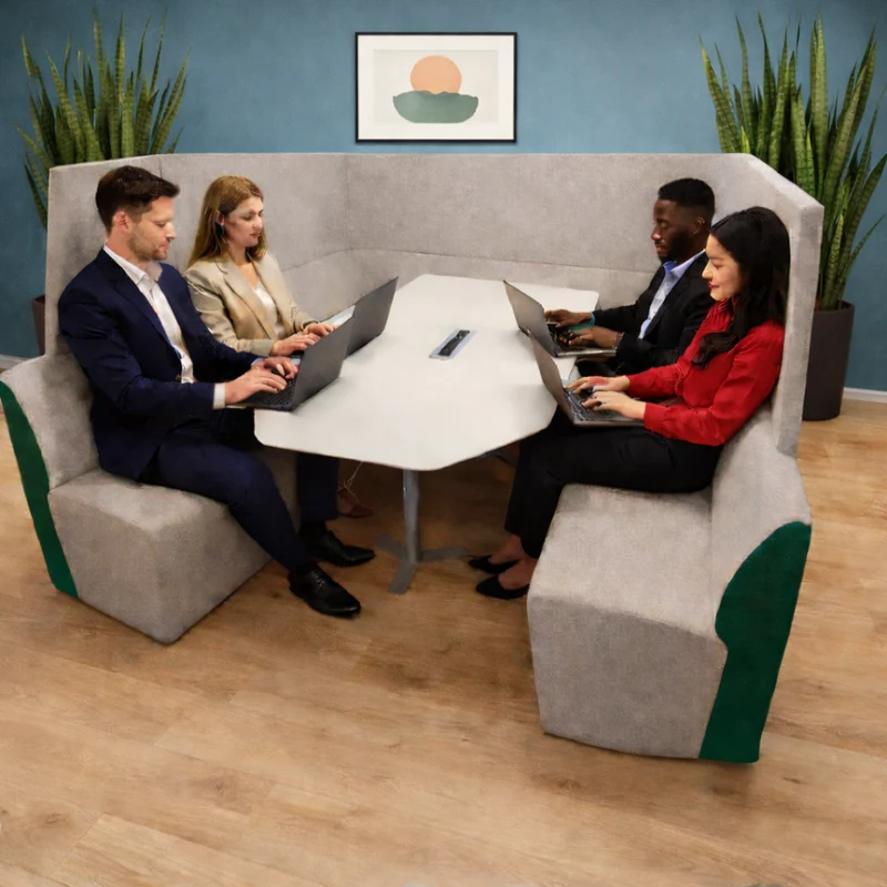 Orangebox: Light Grey and Green Away From The Desk (AFTD) High-Back Seating Booth - Refurbished