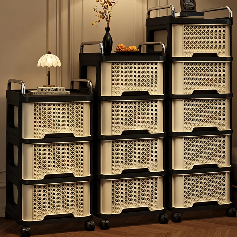 Modern Minimalist Rectangular PP Movable Floor-Standing Multi-Layer Storage Cabinet 2/3/4/5-Drawer For Living Room