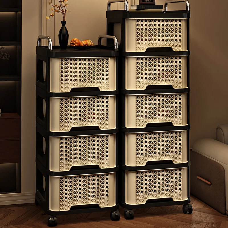 Modern Minimalist Rectangular PP Movable Floor-Standing Multi-Layer Storage Cabinet 2/3/4/5-Drawer For Living Room