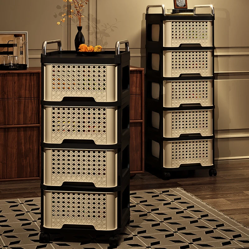 Modern Minimalist Rectangular PP Movable Floor-Standing Multi-Layer Storage Cabinet 2/3/4/5-Drawer For Living Room