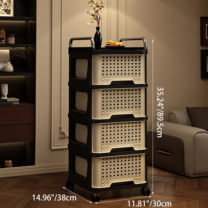 Modern Minimalist Rectangular PP Movable Floor-Standing Multi-Layer Storage Cabinet 2/3/4/5-Drawer For Living Room