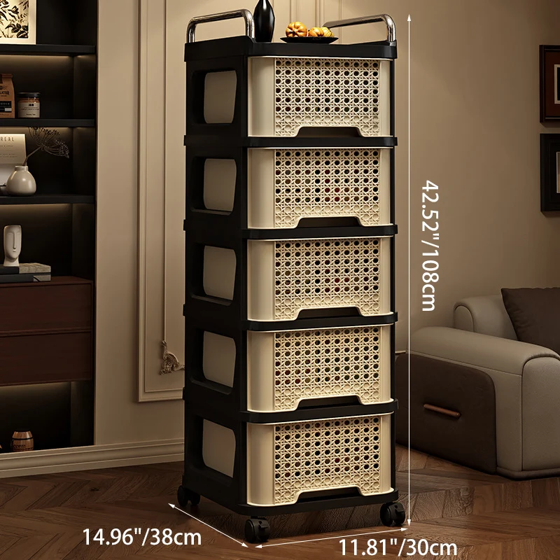 Modern Minimalist Rectangular PP Movable Floor-Standing Multi-Layer Storage Cabinet 2/3/4/5-Drawer For Living Room