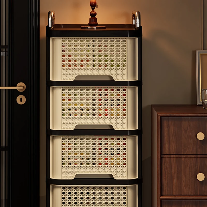 Modern Minimalist Rectangular PP Movable Floor-Standing Multi-Layer Storage Cabinet 2/3/4/5-Drawer For Living Room