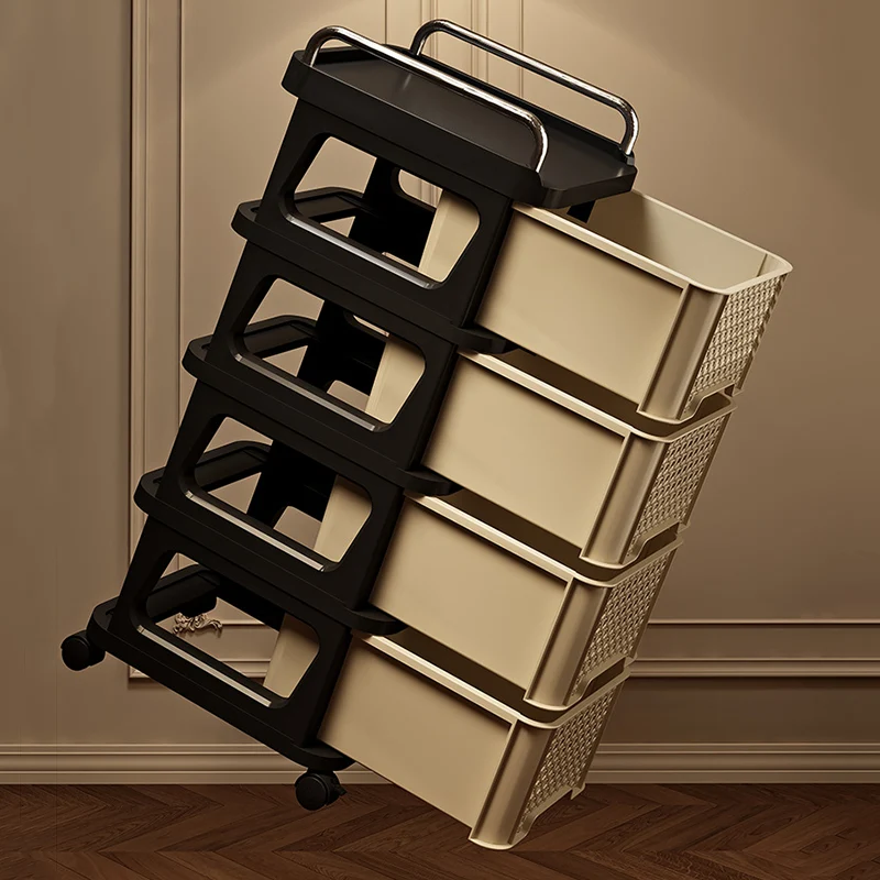 Modern Minimalist Rectangular PP Movable Floor-Standing Multi-Layer Storage Cabinet 2/3/4/5-Drawer For Living Room