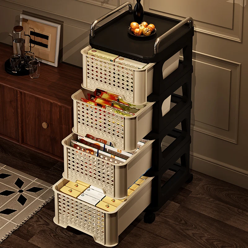 Modern Minimalist Rectangular PP Movable Floor-Standing Multi-Layer Storage Cabinet 2/3/4/5-Drawer For Living Room