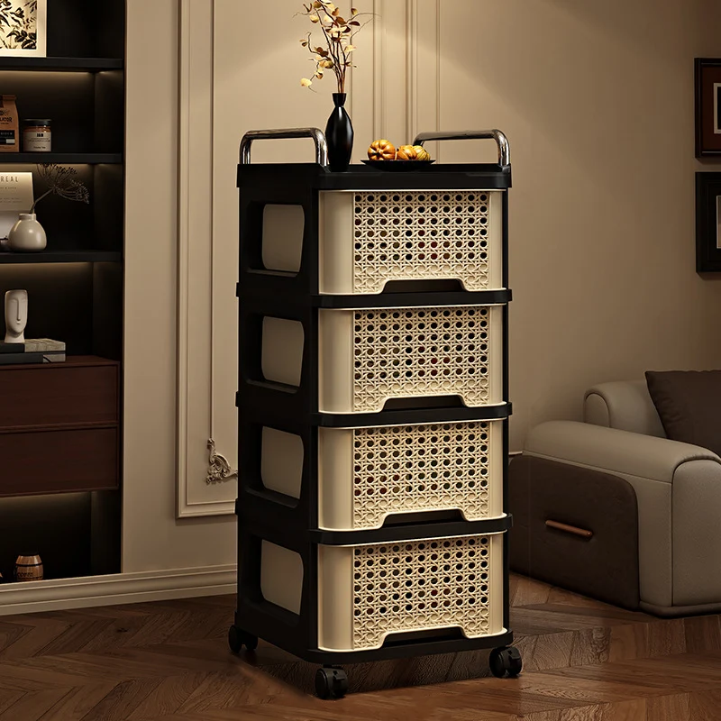 Modern Minimalist Rectangular PP Movable Floor-Standing Multi-Layer Storage Cabinet 2/3/4/5-Drawer For Living Room