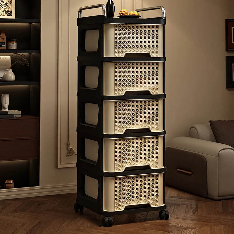 Modern Minimalist Rectangular PP Movable Floor-Standing Multi-Layer Storage Cabinet 2/3/4/5-Drawer For Living Room