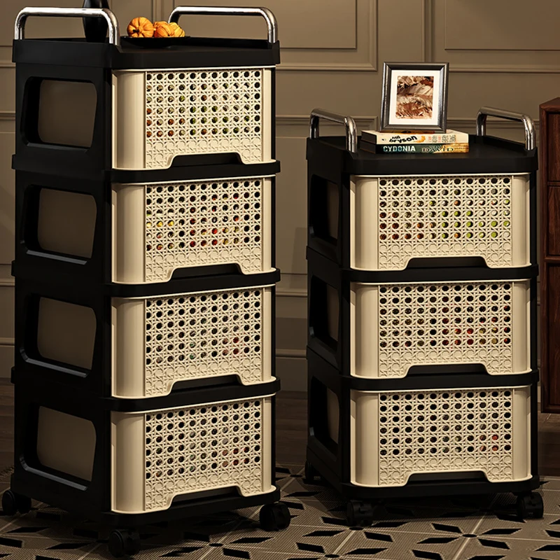 Modern Minimalist Rectangular PP Movable Floor-Standing Multi-Layer Storage Cabinet 2/3/4/5-Drawer For Living Room