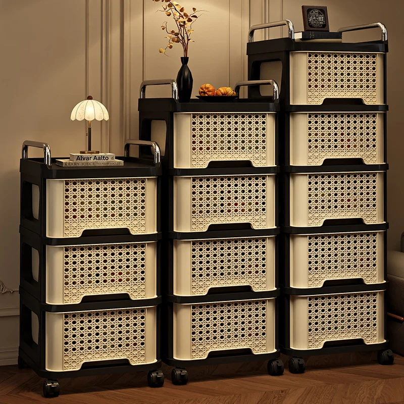 Modern Minimalist Rectangular PP Movable Floor-Standing Multi-Layer Storage Cabinet 2/3/4/5-Drawer For Living Room