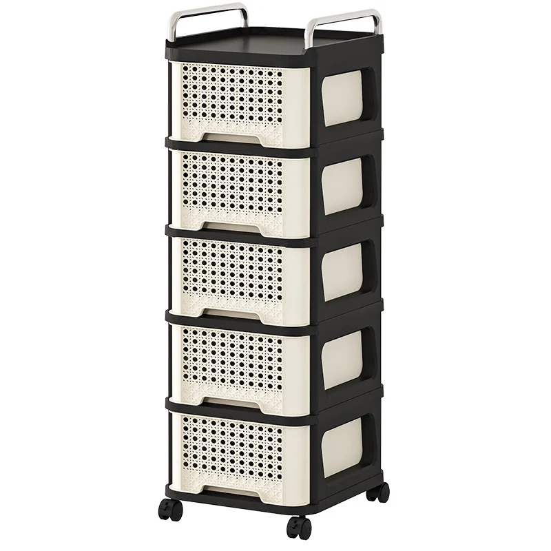 Modern Minimalist Rectangular PP Movable Floor-Standing Multi-Layer Storage Cabinet 2/3/4/5-Drawer For Living Room