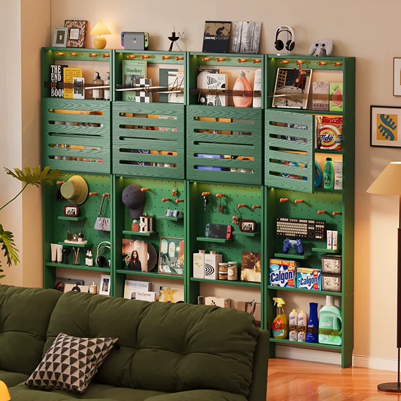 Modern Minimalist Solid Rubberwood Rectangular Bookshelf with Hooks, Multi-Tier Shelves & Storage Cabinet for Living Room, Entryway & Bedroom