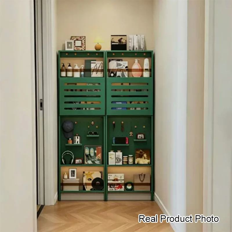 Modern Minimalist Solid Rubberwood Rectangular Bookshelf with Hooks, Multi-Tier Shelves & Storage Cabinet for Living Room, Entryway & Bedroom