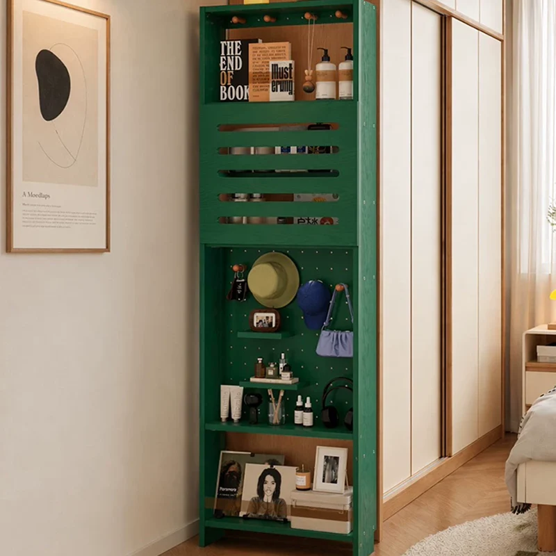 Modern Minimalist Solid Rubberwood Rectangular Bookshelf with Hooks, Multi-Tier Shelves & Storage Cabinet for Living Room, Entryway & Bedroom