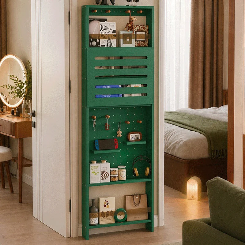 Modern Minimalist Solid Rubberwood Rectangular Bookshelf with Hooks, Multi-Tier Shelves & Storage Cabinet for Living Room, Entryway & Bedroom
