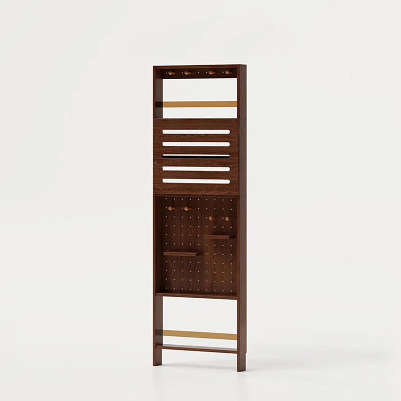 Modern Minimalist Solid Rubberwood Rectangular Bookshelf with Hooks, Multi-Tier Shelves & Storage Cabinet for Living Room, Entryway & Bedroom