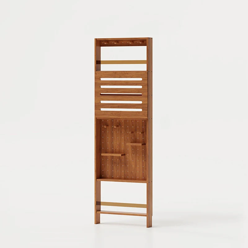 Modern Minimalist Solid Rubberwood Rectangular Bookshelf with Hooks, Multi-Tier Shelves & Storage Cabinet for Living Room, Entryway & Bedroom