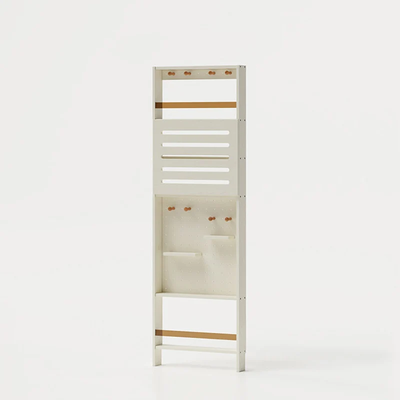 Modern Minimalist Solid Rubberwood Rectangular Bookshelf with Hooks, Multi-Tier Shelves & Storage Cabinet for Living Room, Entryway & Bedroom