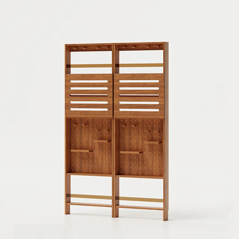 Modern Minimalist Solid Rubberwood Rectangular Bookshelf with Hooks, Multi-Tier Shelves & Storage Cabinet for Living Room, Entryway & Bedroom
