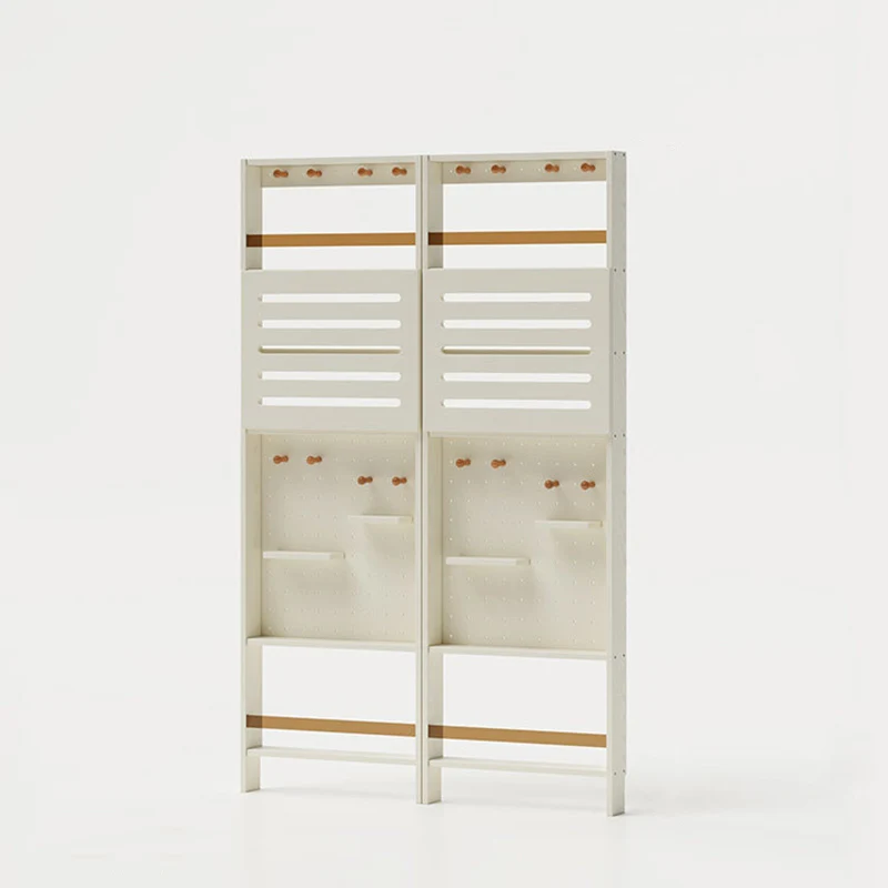 Modern Minimalist Solid Rubberwood Rectangular Bookshelf with Hooks, Multi-Tier Shelves & Storage Cabinet for Living Room, Entryway & Bedroom
