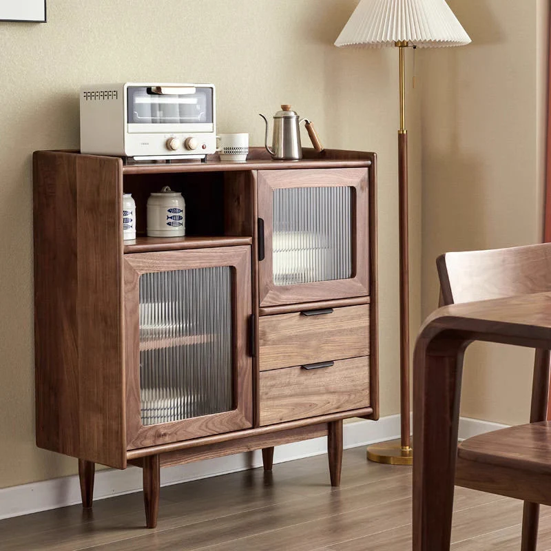 Traditional Vintage Rectangular Pine Wood Plywood Glass Large Capacity Storage Cabinet 2-Drawer For Living Room