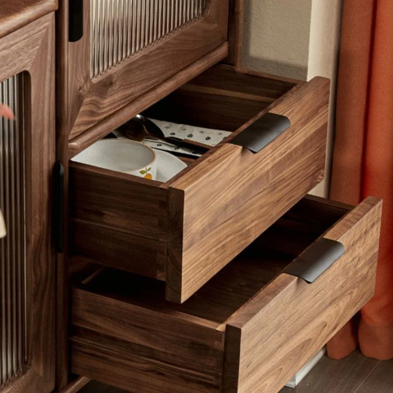 Traditional Vintage Rectangular Pine Wood Plywood Glass Large Capacity Storage Cabinet 2-Drawer For Living Room