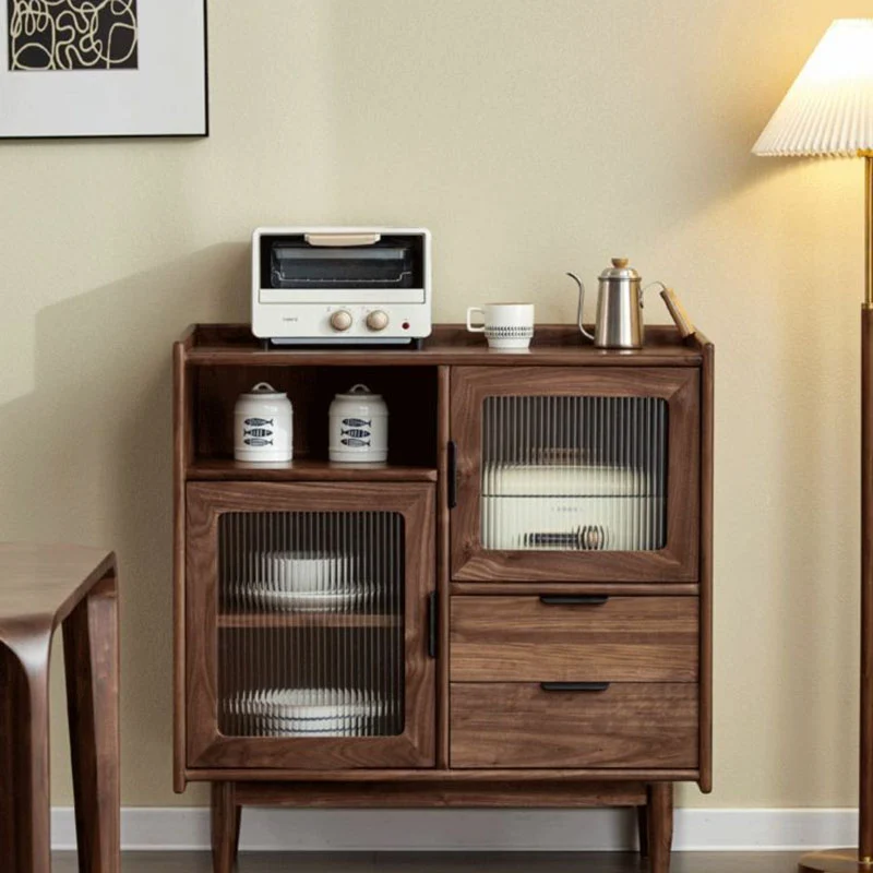 Traditional Vintage Rectangular Pine Wood Plywood Glass Large Capacity Storage Cabinet 2-Drawer For Living Room