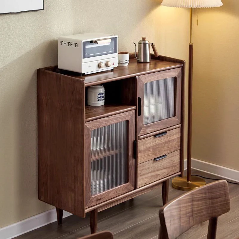 Traditional Vintage Rectangular Pine Wood Plywood Glass Large Capacity Storage Cabinet 2-Drawer For Living Room