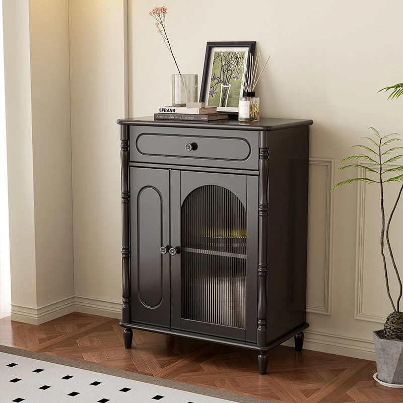 Modern Minimalist Rectangular Rubberwood Plywood Glass Sideboard Storage Cabinet 1-Drawer For Living Room