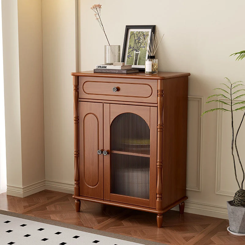 Modern Minimalist Rectangular Rubberwood Plywood Glass Sideboard Storage Cabinet 1-Drawer For Living Room