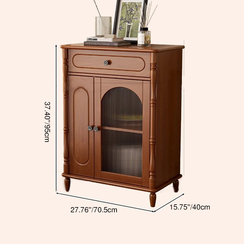 Modern Minimalist Rectangular Rubberwood Plywood Glass Sideboard Storage Cabinet 1-Drawer For Living Room