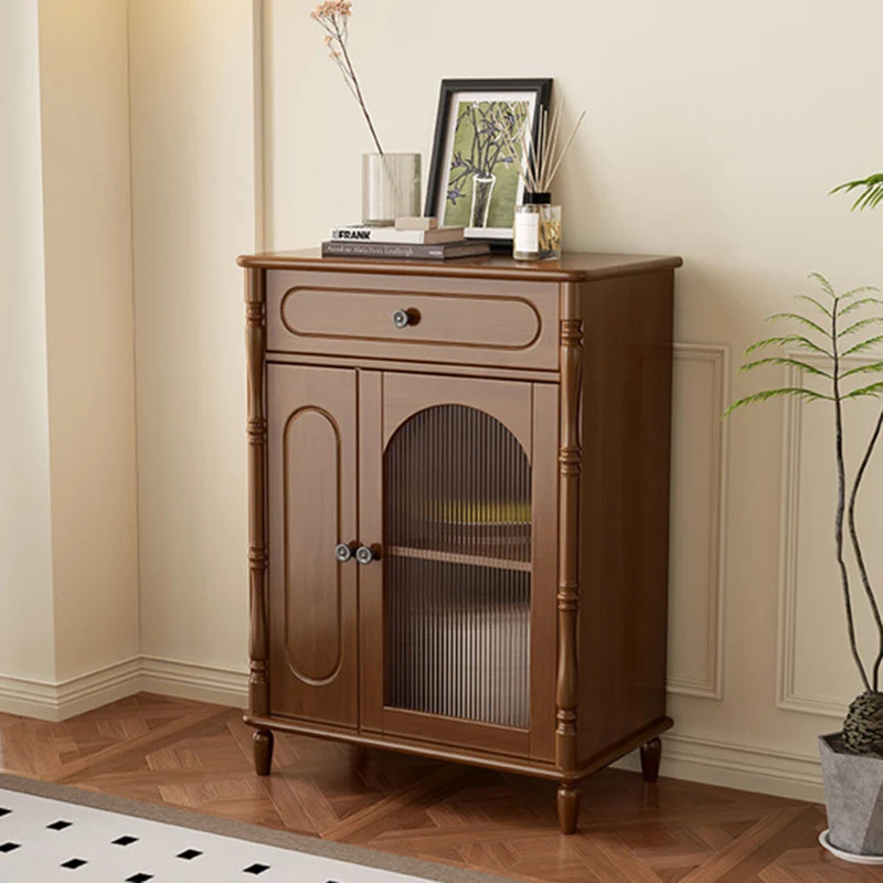 Modern Minimalist Rectangular Rubberwood Plywood Glass Sideboard Storage Cabinet 1-Drawer For Living Room