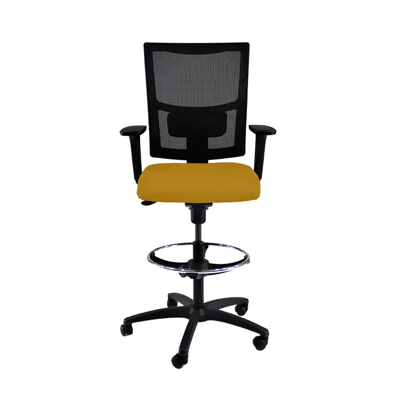 Saxen: Ergo Draughtsman Chair in Yellow Fabric - Refurbished