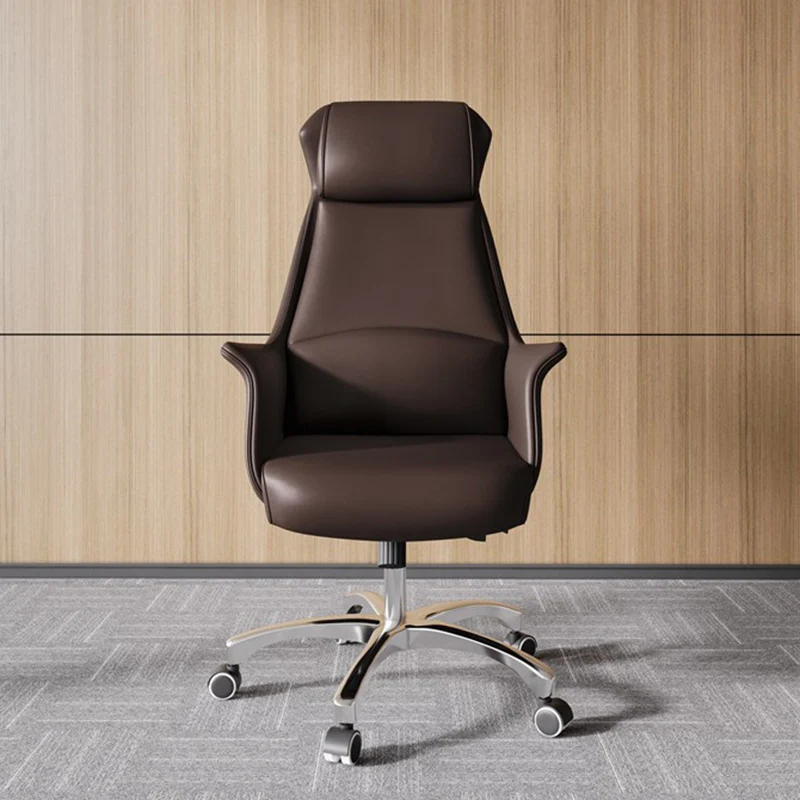 Contemporary Scandinavian Faux Leather Chrome Steel Curved Square Five-Star Desk Chair With Backrest Armrest For Home Office