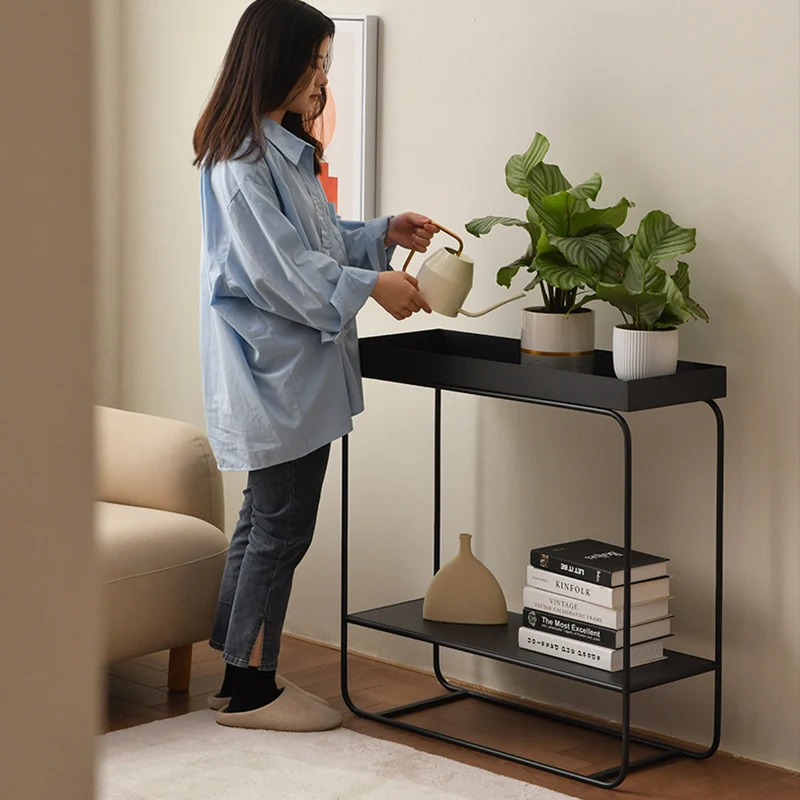 Contemporary Industrial Rectangular Iron Space-Saving Entryway Console Table 2-Layer For Hallway