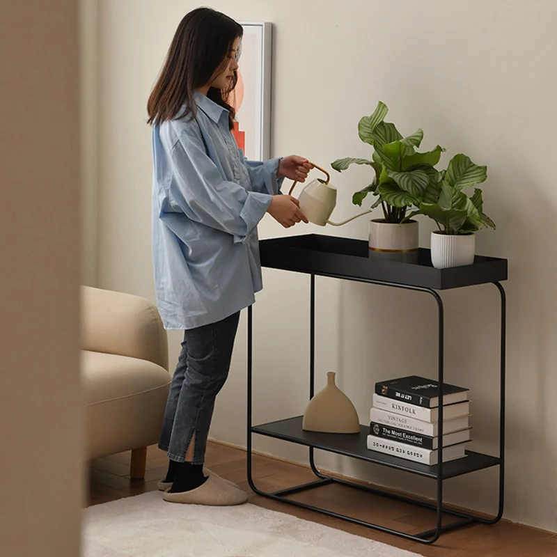 Contemporary Industrial Rectangular Iron Space-Saving Entryway Console Table 2-Layer For Hallway
