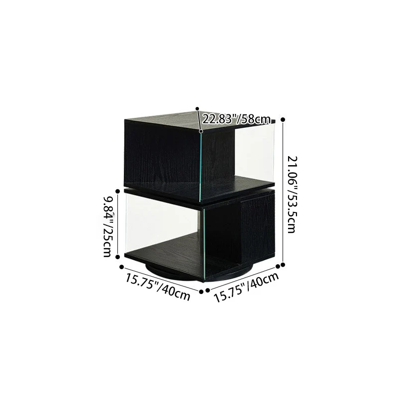 Contemporary Retro Rectangular Rubberwood Tempered Glass Rotatable Display Rack 2/3/4-Tier For Study