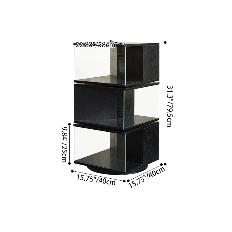 Contemporary Retro Rectangular Rubberwood Tempered Glass Rotatable Display Rack 2/3/4-Tier For Study