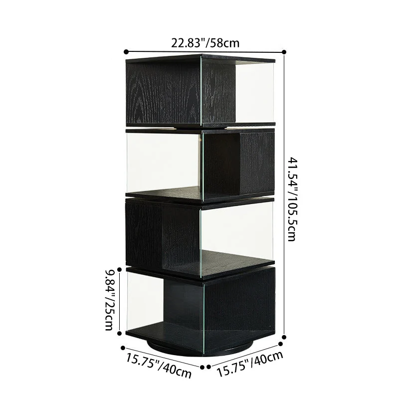 Contemporary Retro Rectangular Rubberwood Tempered Glass Rotatable Display Rack 2/3/4-Tier For Study