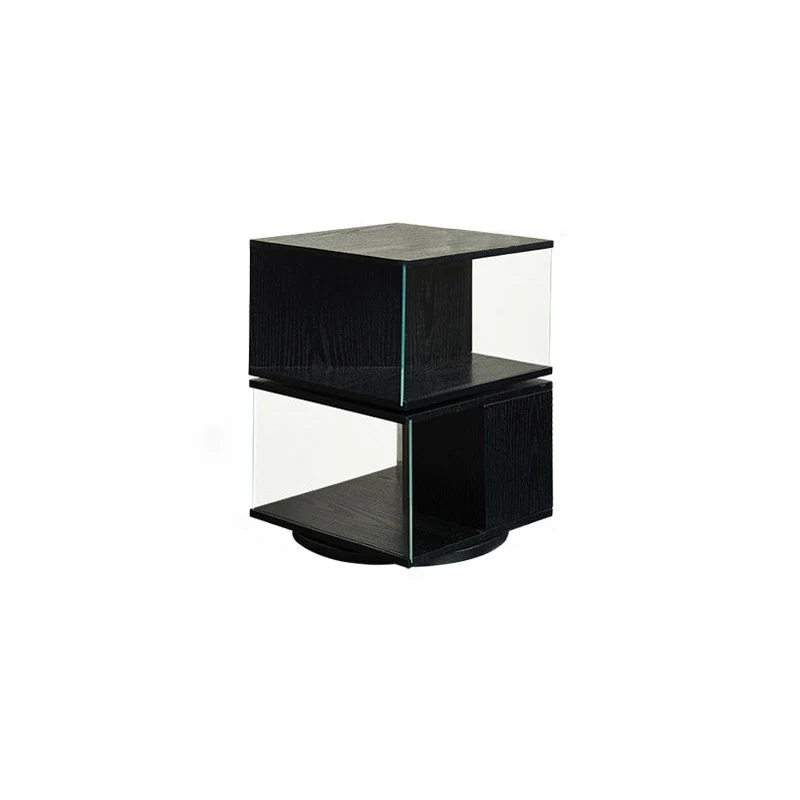 Contemporary Retro Rectangular Rubberwood Tempered Glass Rotatable Display Rack 2/3/4-Tier For Study