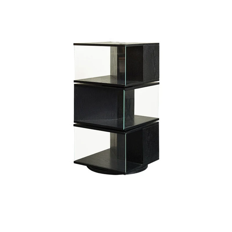 Contemporary Retro Rectangular Rubberwood Tempered Glass Rotatable Display Rack 2/3/4-Tier For Study