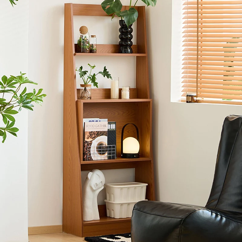 Modern Minimalist Trapezoid Plywood Floor-Standing Display Rack 4-Tier For Living Room