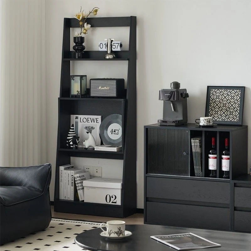 Modern Minimalist Trapezoid Plywood Floor-Standing Display Rack 4-Tier For Living Room
