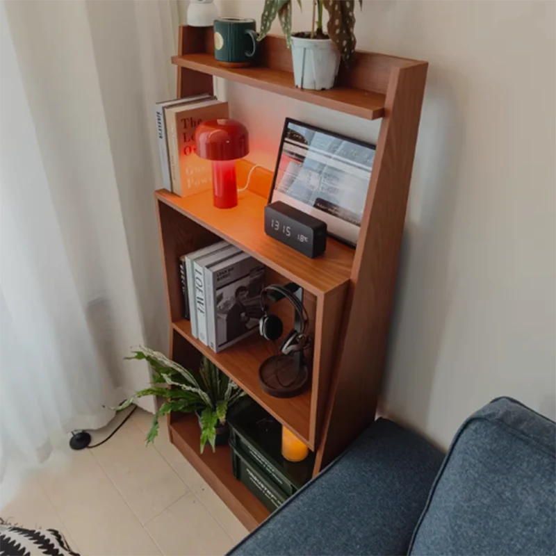 Modern Minimalist Trapezoid Plywood Floor-Standing Display Rack 4-Tier For Living Room