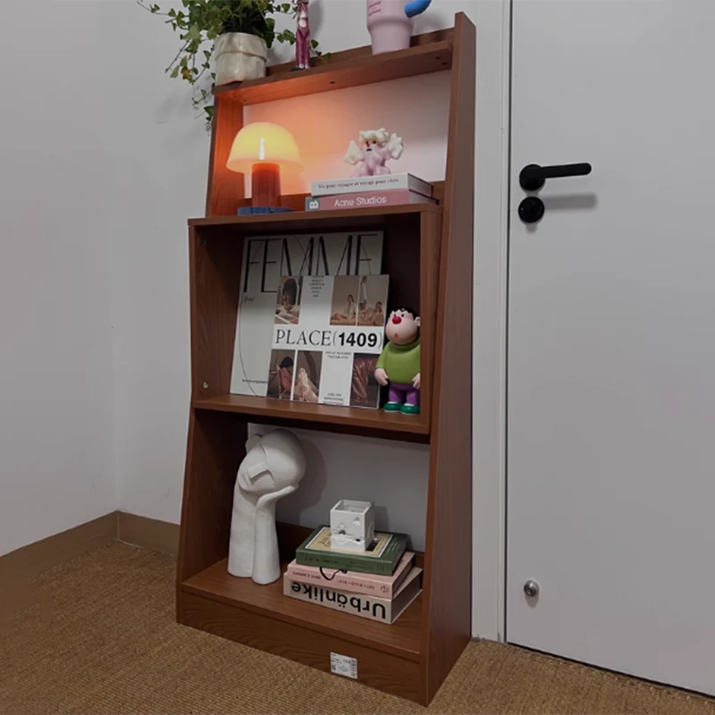 Modern Minimalist Trapezoid Plywood Floor-Standing Display Rack 4-Tier For Living Room