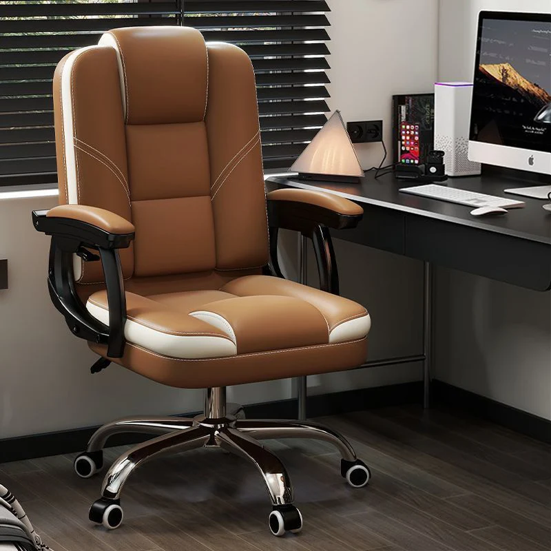 Contemporary Scandinavian Cat Scratch Leather Steel Curved Rectangular Five-Star Desk Chair With Backrest Armrest For Home Office