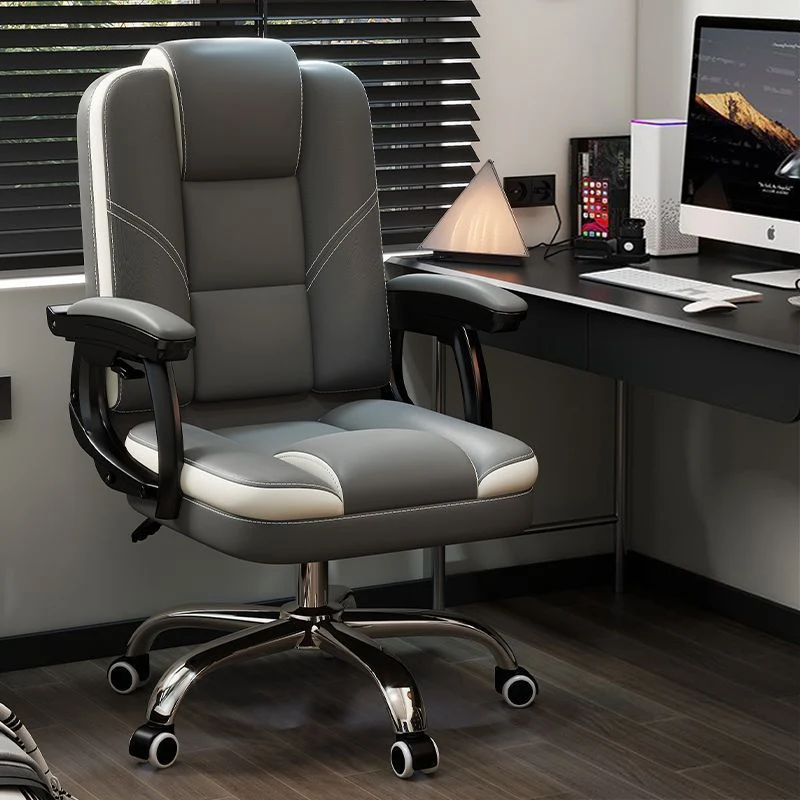 Contemporary Scandinavian Cat Scratch Leather Steel Curved Rectangular Five-Star Desk Chair With Backrest Armrest For Home Office