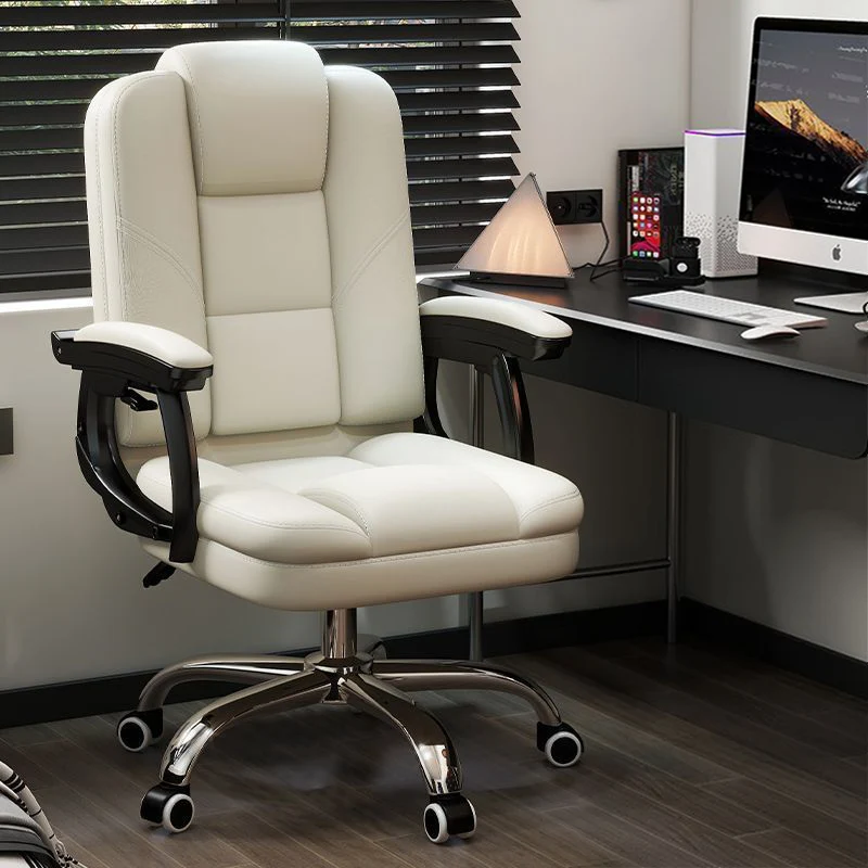 Contemporary Scandinavian Cat Scratch Leather Steel Curved Rectangular Five-Star Desk Chair With Backrest Armrest For Home Office