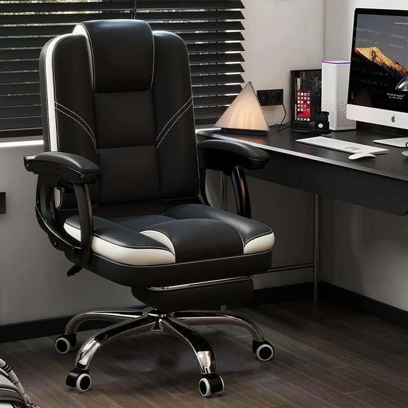 Contemporary Scandinavian Cat Scratch Leather Steel Curved Rectangular Five-Star Desk Chair With Backrest Armrest For Home Office