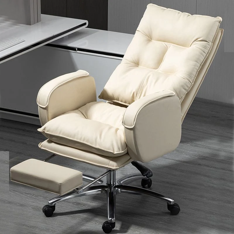 Modern Luxury Faux Nappa Leather Aluminum Alloy Curved Rectangular Desk Chair With Backrest Armrest For Home Office